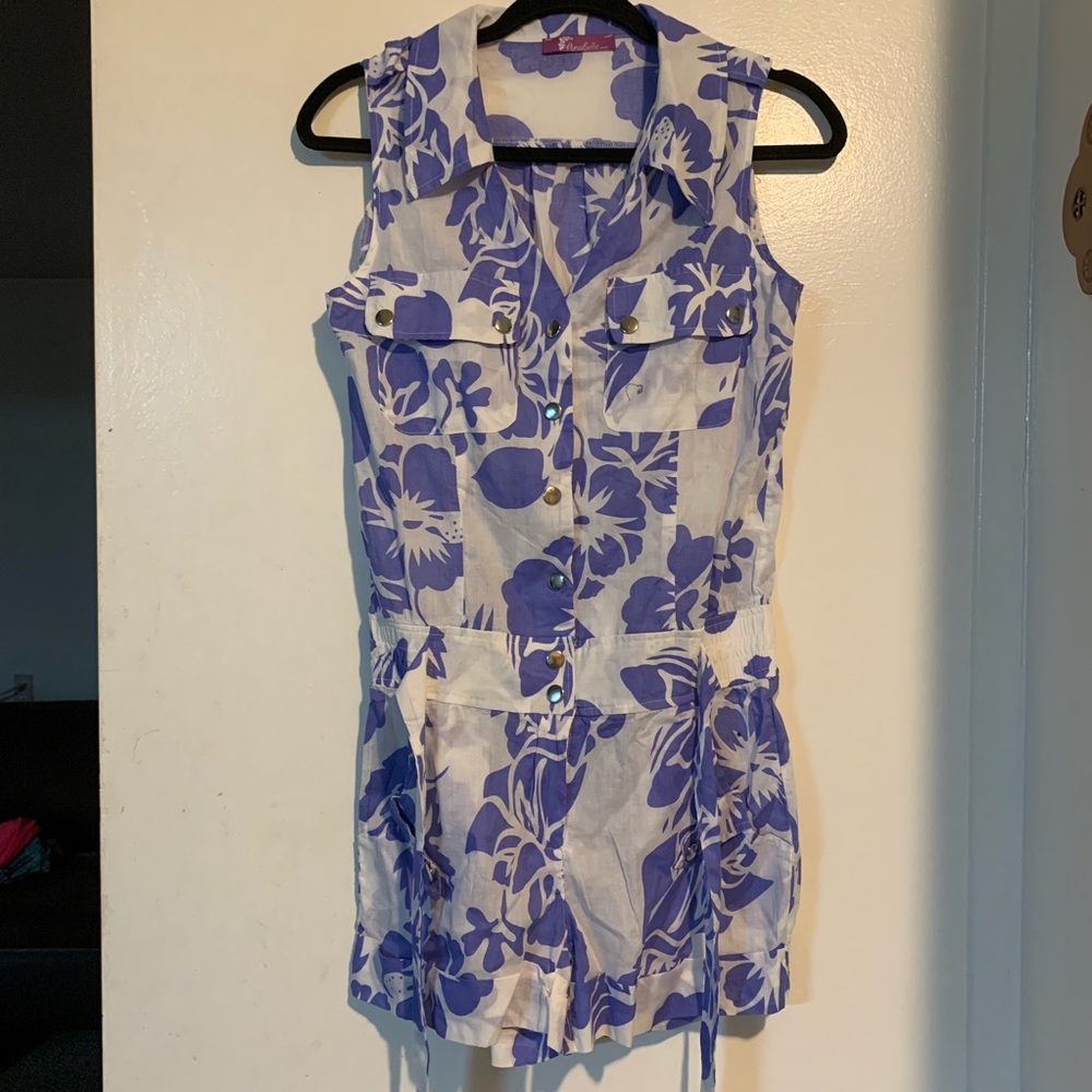 Blue and white romper